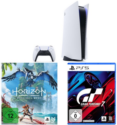 PlayStation 5 Disc Edition + Horizon Forbidden West (digital) + Gran Turismo 7 (disco) | Bundle exclusivo